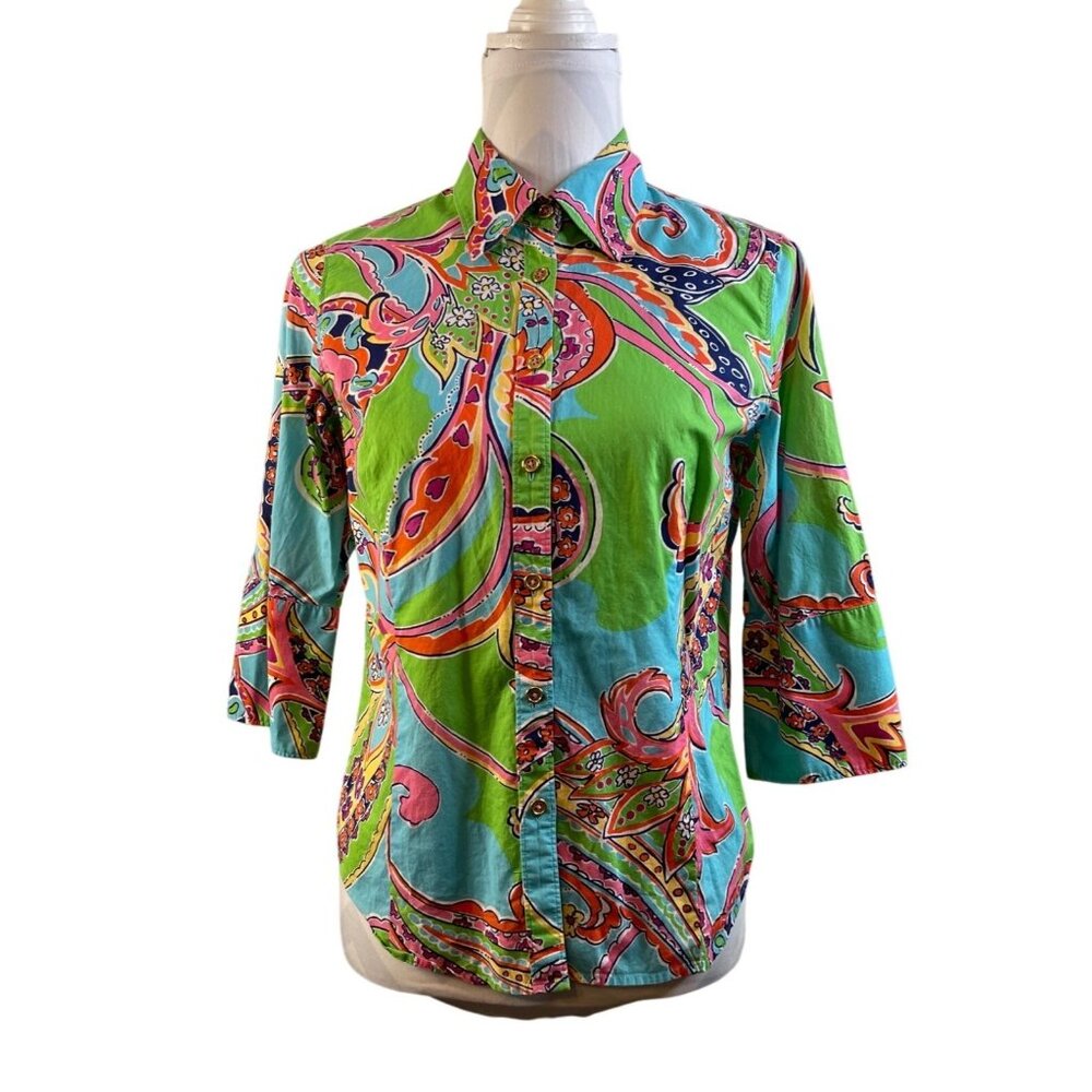 Lilly Pulitzer Women's Jewel of the Pool Nola Shirt Button Down Size 10 Quarter